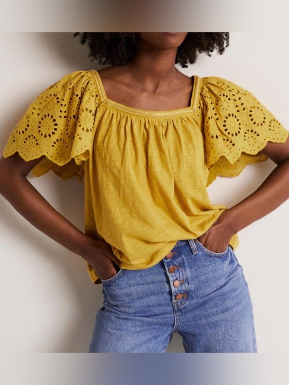 Boden NWT square neck woven sleeve top, size 8